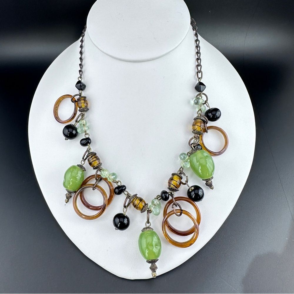 Unique Glass Bead Statement Necklace - Conversation starter!